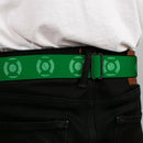 Green Lantern Logo CLOSE-UP Black Green Seatbelt Belt - Green Lantern Logo Weathered Greens Webbing