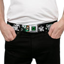 Green Lantern Logo CLOSE-UP Black Green Seatbelt Belt - GREEN LANTERN Action Poses Black/White/Green Webbing