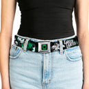 Green Lantern Logo CLOSE-UP Black Green Seatbelt Belt - GREEN LANTERN Action Poses Black/White/Green Webbing