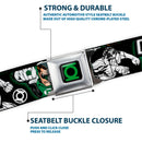 Green Lantern Logo CLOSE-UP Black Green Seatbelt Belt - GREEN LANTERN Action Poses Black/White/Green Webbing