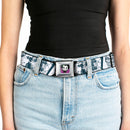 Joker Face Full Color Seatbelt Belt - Joker Spray Painted/Street Pose JOKES ON YOU White/Grays Webbing