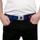 Harley Quinn Diamond Full Color Blue Red Seatbelt Belt - HARLEY QUINN/Diamonds Blue/Red/White Webbing
