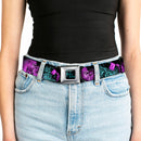 HARLEY QUINN Full Color Black Turquoise Seatbelt Belt - HARLEY QUINN Pow & Aiming Poses/Joker Sketch Black/Turquoise/Fuchsia Webbing