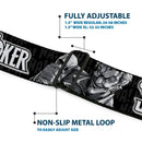 Joker Smiling Full Color Black/Grays/White Seatbelt Belt - THE JOKER Smiling/Wine Glass Poses HA! HA! Black/Grays/White Webbing