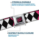 Birds of Prey HARLEY QUINN Text Full Color Black/Pink Seatbelt Belt - Birds of Prey Harley Quinn Diamonds Split White/Black/Pink/Black Webbing