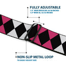 Birds of Prey HARLEY QUINN Text Full Color Black/Pink Seatbelt Belt - Birds of Prey Harley Quinn Diamonds Split White/Black/Pink/Black Webbing