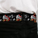 Birds of Prey HARLEY QUINN Text Full Color Black/White Seatbelt Belt - Birds of Prey Harley Quinn Roller Skates/Icons Collage Black/White/Red Webbing