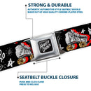 Birds of Prey HARLEY QUINN Text Full Color Black/White Seatbelt Belt - Birds of Prey Harley Quinn Roller Skates/Icons Collage Black/White/Red Webbing