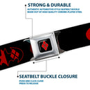 Harley Quinn Diamond Full Color Black Red Seatbelt Belt - Bat Logo/Harley Quinn Diamonds Black/Red Webbing