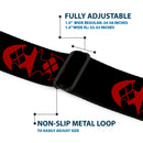Harley Quinn Diamond Full Color Black Red Seatbelt Belt - Bat Logo/Harley Quinn Diamonds Black/Red Webbing