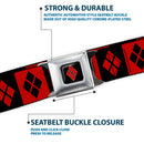 Harley Quinn Diamond Full Color Black Red Seatbelt Belt - Harley Quinn Diamond Blocks Red/Black Black/Red Webbing
