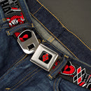 Harley Quinn Diamond Full Color Black Red Seatbelt Belt - Harley Quinn Poses/HAHAHA!/Diamonds/Hearts Halftone White/Black/Red Webbing