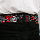 Harley Quinn Diamond Full Color Black Red Seatbelt Belt - Harley Quinn Poses/HAHAHA!/Diamonds/Hearts Halftone White/Black/Red Webbing