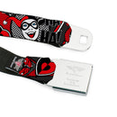 Harley Quinn Diamond Full Color Black Red Seatbelt Belt - Harley Quinn Poses/HAHAHA!/Diamonds/Hearts Halftone White/Black/Red Webbing