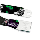 HAHA Stacked Full Color Black Gray Green Seatbelt Belt - Joker DIE LAUGHING! HAHA Black/Purple/Green Webbing