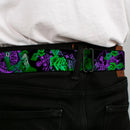 HAHA Stacked Full Color Black Gray Green Seatbelt Belt - THE JOKER Card Flipping Poses Black/Greens/Purples Webbing