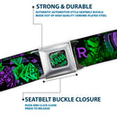 HAHA Stacked Full Color Black Gray Green Seatbelt Belt - THE JOKER Card Flipping Poses Black/Greens/Purples Webbing