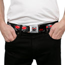 Black Manta Face CLOSE-UP Full Color Grays Seatbelt Belt - BLACK MANTA 3-Poses Grays/Red Webbing