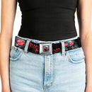 Black Manta Face CLOSE-UP Full Color Grays Seatbelt Belt - BLACK MANTA 3-Poses Grays/Red Webbing