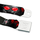 Black Manta Face CLOSE-UP Full Color Grays Seatbelt Belt - BLACK MANTA 3-Poses Grays/Red Webbing