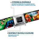 Justice League of America Reverse Brushed Black Silver Seatbelt Belt - Justice League New 52 Superhero Action Poses Webbing