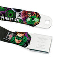 JUSTICE LEAGUE OF AMERICA Badge Black/White/Red/Blue Seatbelt Belt - Superman-METROPOLIS/Batman-GOTHAM CITY/Green Lantern-PLANET MOGO Webbing