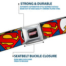 JUSTICE LEAGUE Shield Full Color Black/White/Red Seatbelt Belt - Justice League 5-Superhero Textured Logo CLOSE-UP Blocks Webbing