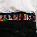 JLA-JUSTICE LEAGUE OF AMERICA Logo Full Color Black Gold Red Seatbelt Belt - Justice League New 52 14-Superheroes Group Pose Webbing