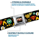 JLA-JUSTICE LEAGUE OF AMERICA Logo Full Color Black Gold Red Seatbelt Belt - Justice League 6-Superhero Logos Collage Black Webbing