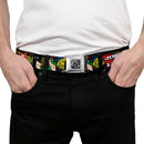 JL Logo Full Color Grays Black White Seatbelt Belt - JUSTICE LEAGUE Logo/4-Superhero Panels Pop Art Webbing