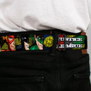 JL Logo Full Color Grays Black White Seatbelt Belt - JUSTICE LEAGUE Logo/4-Superhero Panels Pop Art Webbing