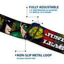 JL Logo Full Color Grays Black White Seatbelt Belt - JUSTICE LEAGUE Logo/4-Superhero Panels Pop Art Webbing