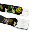 JL Logo Full Color Grays Black White Seatbelt Belt - JUSTICE LEAGUE Logo/4-Superhero Panels Pop Art Webbing