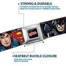 JUSTICE LEAGUE Star Logo Full Color Black Silver-Fade Red Seatbelt Belt - Justice League 4-Superhero CLOSE-UP Poses/Logos Webbing