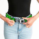 Riddler "?" Black Silver Seatbelt Belt - Question Mark Scattered Lime Green/Black Webbing