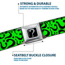 Riddler "?" Black Silver Seatbelt Belt - Question Mark Scattered Lime Green/Black Webbing