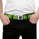 Riddler "?" Black Silver Seatbelt Belt - Question Mark Scattered Lime Green/Purple Webbing