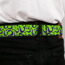Riddler "?" Black Silver Seatbelt Belt - Question Mark Scattered Lime Green/Purple Webbing