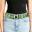 Riddler "?" Black Silver Seatbelt Belt - Question Mark Scattered Lime Green/Purple Webbing
