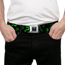 Riddler "?" Black Silver Seatbelt Belt - Question Mark Scattere2 Black/Neon Green Webbing
