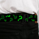 Riddler "?" Black Silver Seatbelt Belt - Question Mark Scattere2 Black/Neon Green Webbing