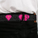 Electric Supergirl Shield Full Color Black Hot Pink Yellow Seatbelt Belt - Electric Supergirl Shield/Swirl Black/Gray/Hot Pink/Yellow Webbing
