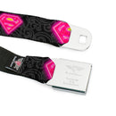 Electric Supergirl Shield Full Color Black Hot Pink Yellow Seatbelt Belt - Electric Supergirl Shield/Swirl Black/Gray/Hot Pink/Yellow Webbing