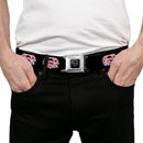 Superman Black Silver Seatbelt Belt - Super Shield Hibiscus Design Black/Pink Webbing