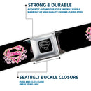 Superman Black Silver Seatbelt Belt - Super Shield Hibiscus Design Black/Pink Webbing