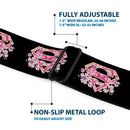 Superman Black Silver Seatbelt Belt - Super Shield Hibiscus Design Black/Pink Webbing