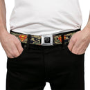Superman Black Silver Seatbelt Belt - Superman Shield Camo Olive Webbing