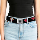 Superman Black Silver Seatbelt Belt - Superman Shield Black Webbing