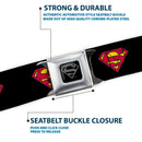 Superman Black Silver Seatbelt Belt - Superman Shield Black Webbing