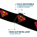 Superman Black Silver Seatbelt Belt - Superman Shield Black Webbing